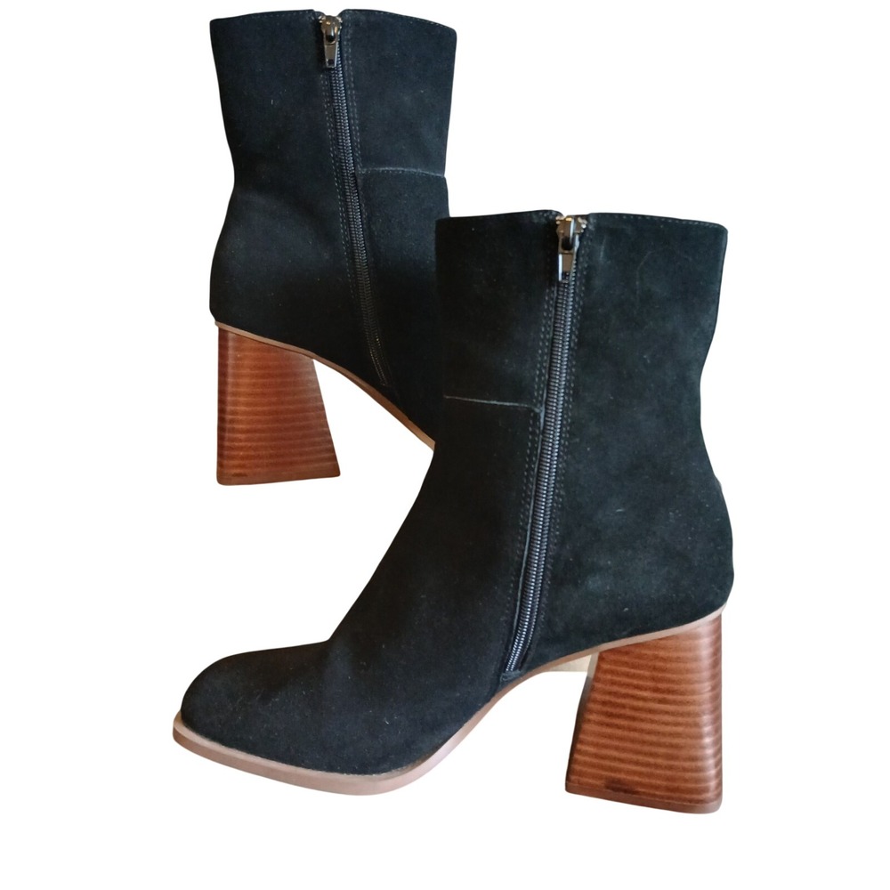 Crown Vintage Boots Womens 10 M Zip Bootie Black Square Heels #813